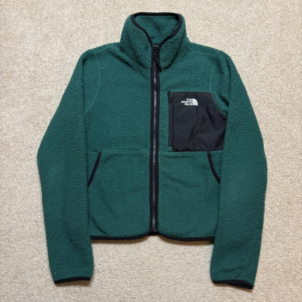 The North Face Jacket Womens XS Green Sherpa Fleece Full Zip Outdoor NF0A554S